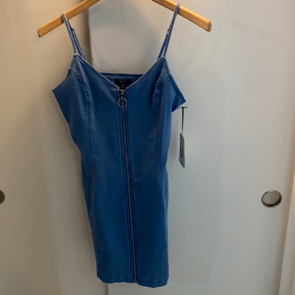 Nwt Iris Dress, Jean Color Front Zip Dress M